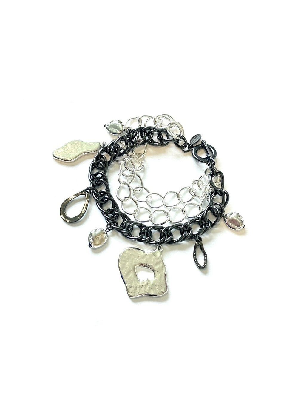 CHICO'S Mixed Metal Charm Bracelet Silver Black NWOT